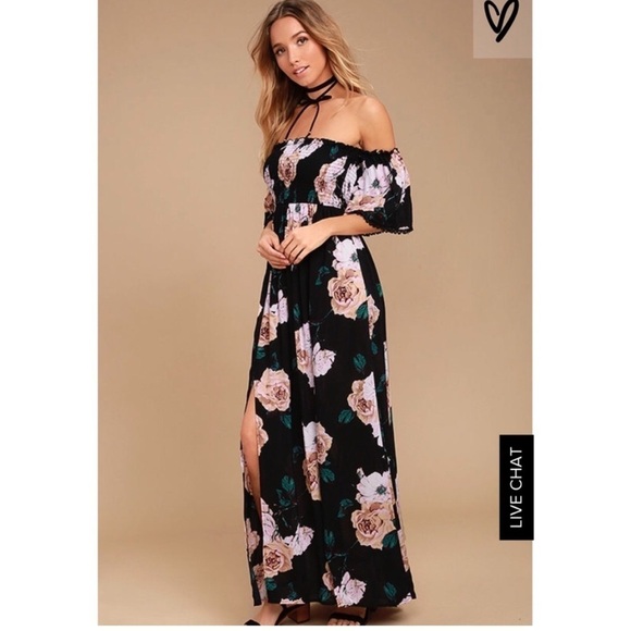 NWT Lulus Primrose Princess Black Floral Print Off-the-Shoulder Maxi Dress - Picture 3 of 11
